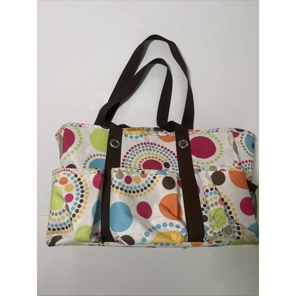 Thirty One 31 Organizing Utility Tote Bag Outer Pockets Colorful Polka Dots